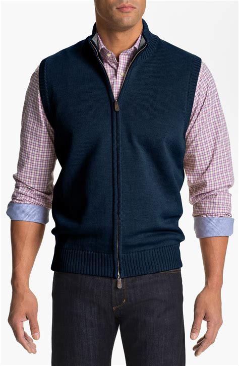 Thomas Dean Zip Front Wool Sweater Vest in Blue for Men (cobalt) | Lyst