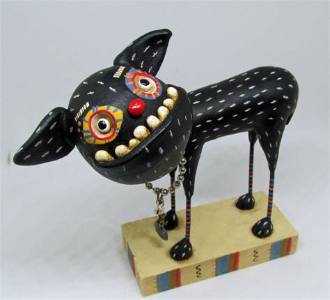 Black dog FOLK ART style with trinkets AMAZING primitive art ...