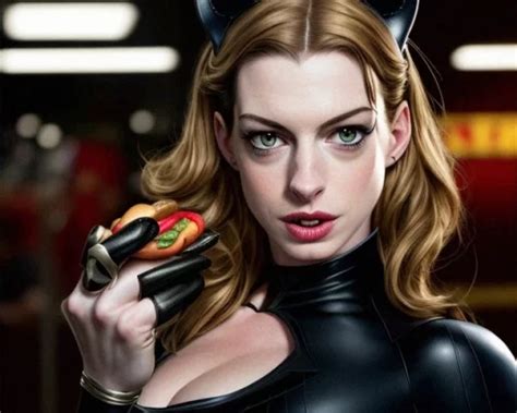 Ai Art Generator: Anne Hathaway cosplay as marvel black cat, high ...