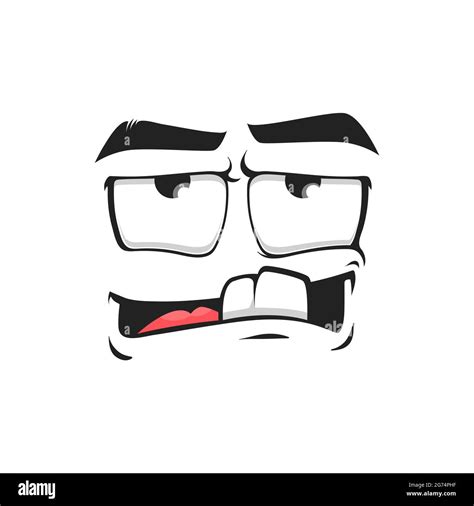 Cartoon face isolated vector icon, stupid smile facial emoji with stick up teeth. Funny creature ...