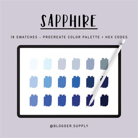 SAPPHIRE PROCREATE Color Palette Hex Color Codes Blue for - Etsy