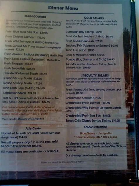 Menu at San Marino Seafood restaurant, San Marino