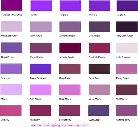 Hues, Shades and Tints of Purple – Common Names, Their RGB and HEX Codes - Drawing Blog