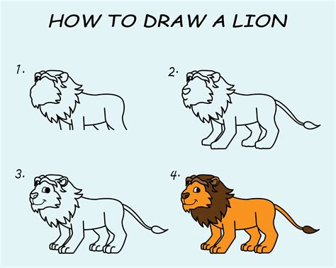 Step by step to draw a Lion. Drawing tutorial a Lion. Drawing lesson for children. Vector ...