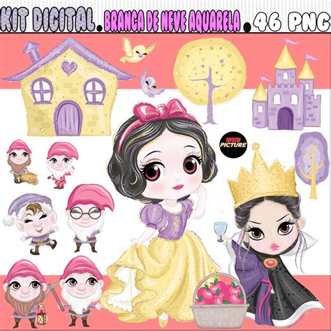 Kit Digital Branca De Neve Aquarela 01 | Elo7 Produtos Especiais