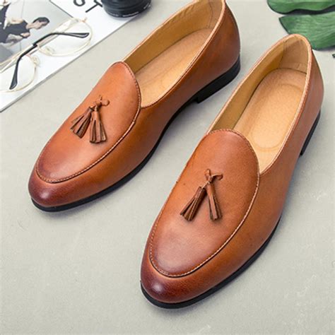 Brown Vintage Tassels Prom Mens Loafers Flats Dress Shoes ...