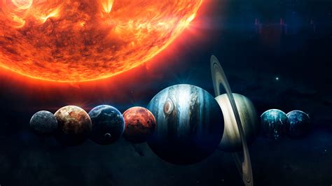 Solar system Wallpaper 4K, Planets, Sun, Orange, Stars