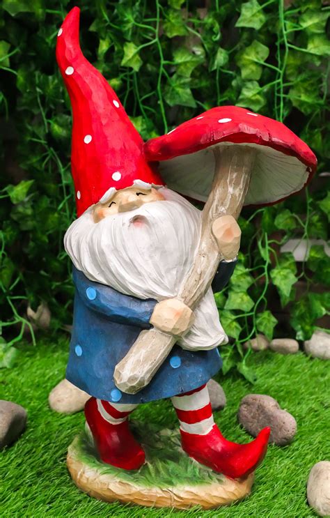 Large Whimsical Garden Gnome With Giant Toadstool Mushroom Umbrella ...