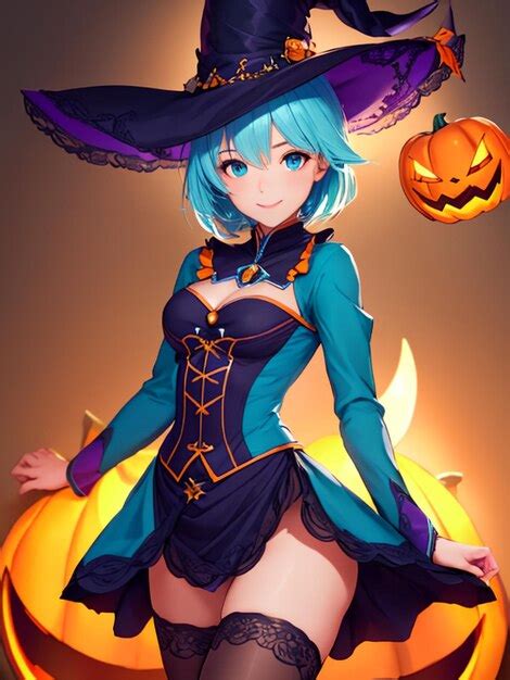 Premium AI Image | Cute witch girl on halloween night anime art for mobile wallpaper