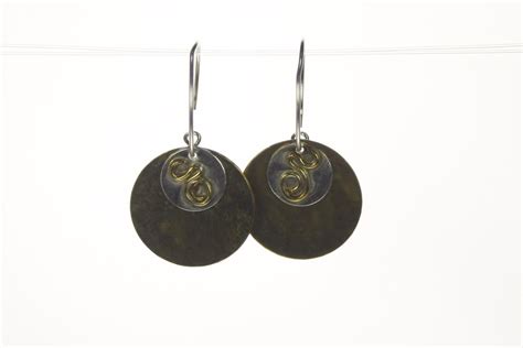 Double Disk and Spiral Earrings-Brass and Silver Earrings