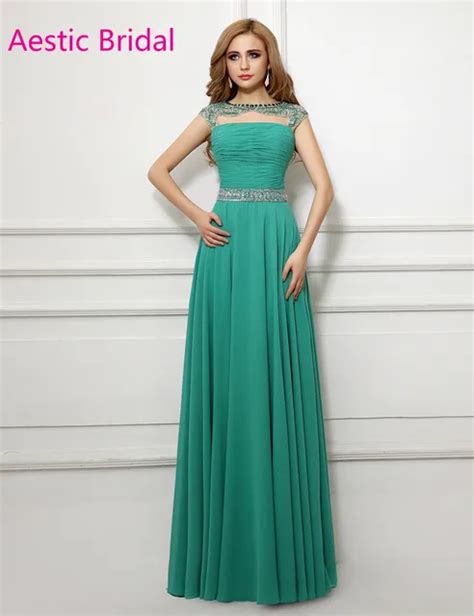 Imported Party Dress Turquoise Green Chiffon A Line Prom Dress With ...