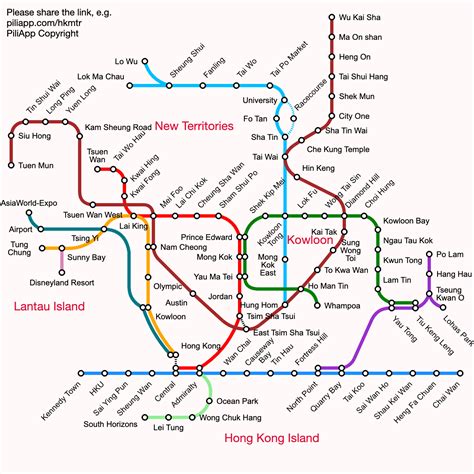 Hong Kong MTR route map - fares and journey time