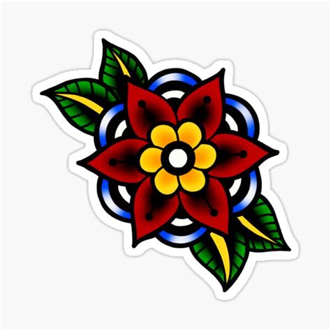 "Traditional Tattoo Flower Flash Art" Sticker for Sale by Caseychaotic | Redbubble