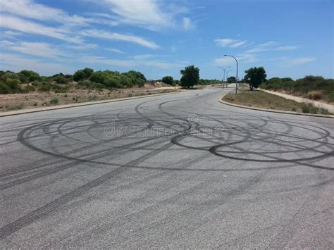 Tyre Tire Skid Marks On Bitumen Road Stock Photo - Image of rubber, road: 66870370