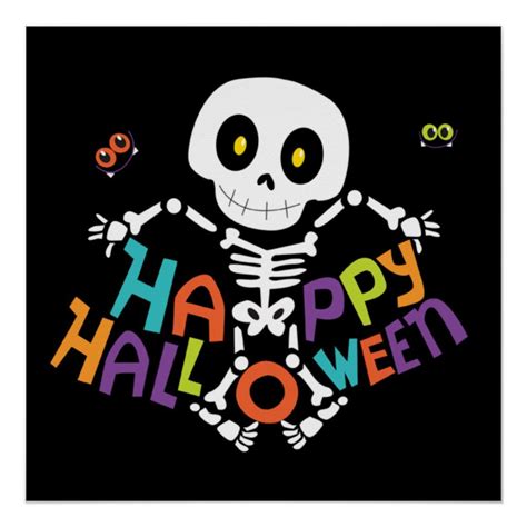 Cute Happy Halloween Skeleton Poster | Zazzle | Halloween skeletons ...