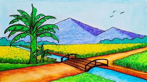 Gambar Pemandangan Gunung Dan Sawah Kartun