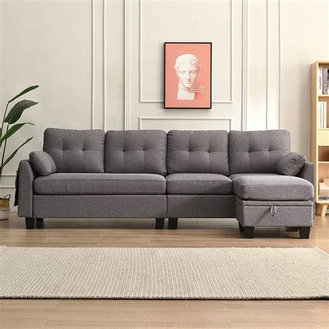 Brunswick 4 Seater Storage Chaise Sofa in Grey | Shop Designer Home ...