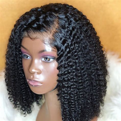 Kinky Curly Bob Lace Front Wig Natural black Color