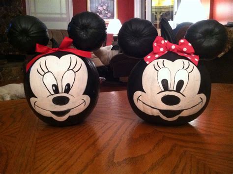 Minnie and Mickey Mouse painted pumpkins | Pumpkin halloween decorations, Halloween pumpkins ...