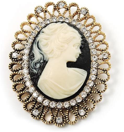 Amazon.com: Avalaya Vintage Antique Gold Cameo Crystal Brooch: Brooches ...