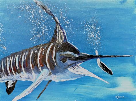 Marlin painting Fish art underwater ocean fish original | Etsy