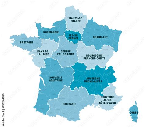 Carte Régions + Départements de France 1 2018 Stock Vector | Adobe Stock