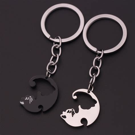 Matching Cat Keychains For Couples In Stainless Steel