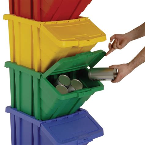 Stackable Recycling Box Bins With Hinged Lids in 4 Colours