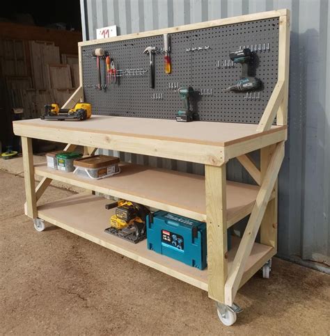 Wooden Workbench 18mm MDF Top With Peg Board, Double Shelf - Etsy | Workbench plans diy, Garage ...