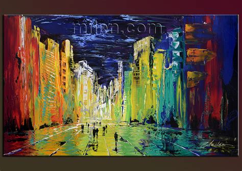 Sunny City Night – Abstract Paintings, Amazing Original Abstract Cityscapes by Milen