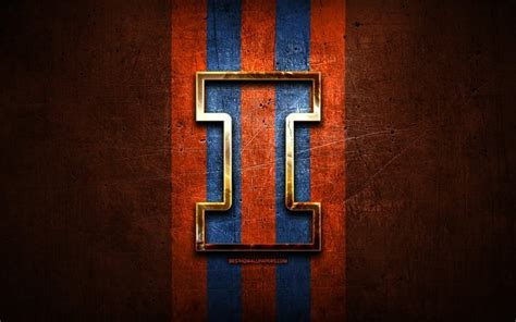 Download wallpapers Illinois Fighting Illini, golden logo, NCAA, orange metal background ...