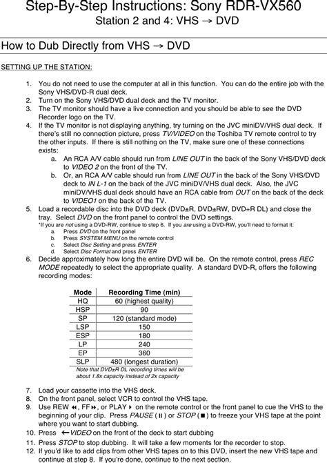 Sony Dvd Recorder Rdr Vx560 Users Manual Station_4_VHS_to_DVD