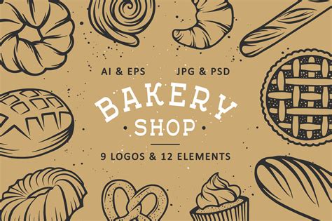 Set of bakery logos and elements By Mia Akimo | TheHungryJPEG