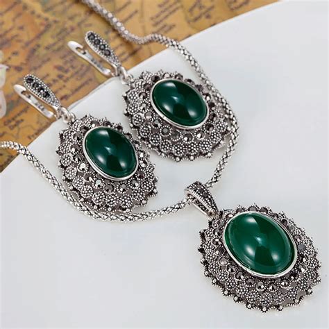 fashion Women's Vintage Jewelry Sets of Wedding Accessories Turkish Pendant Earring Jewelry set ...