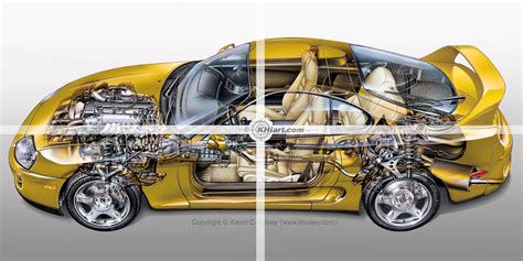 Sports car cutaway illustration.