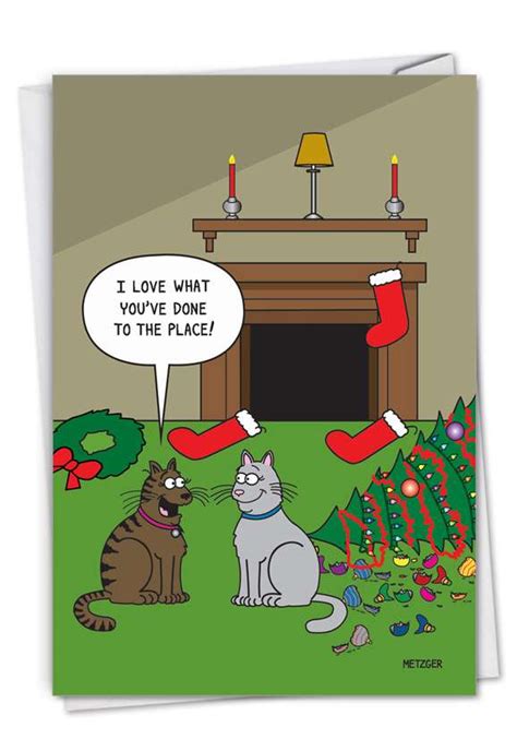 Cat Christmas Decor: Funny Merry Christmas Paper Greeting Card