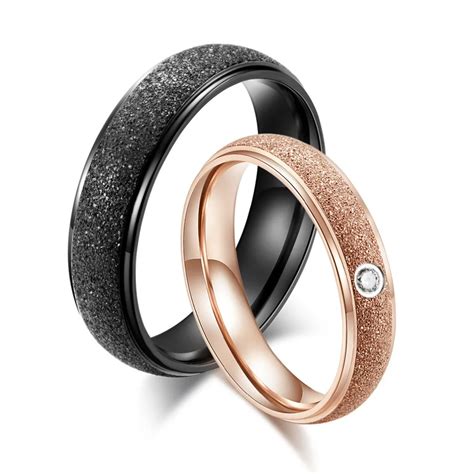 Black Wedding Rings Pairs Men Women Rose Gold Color Matching Wedding Bands Sets Couples Jewelry ...