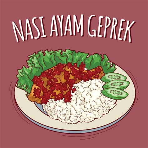 Nasi ayam geprek illustration Indonesian food with cartoon style ...