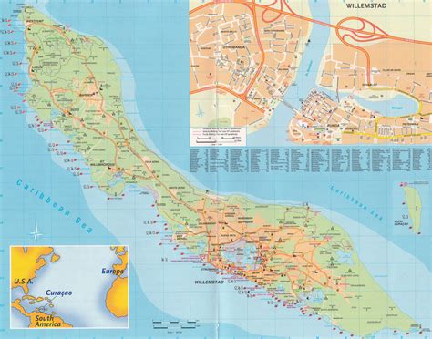 Large detailed road map of Curacao Island, Netherlands Antilles. Curacao Island, Netherlands ...