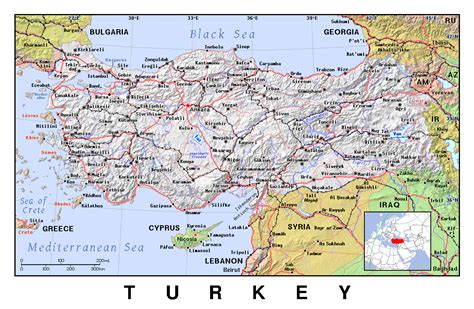 Detailed political map of Turkey with relief | Turkey | Asia | Mapsland | Maps of the World