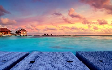 tropical, Beach, Nature, Sunset, Landscape, Bungalow, Maldives, Resort, Sky, Walkway, Island ...