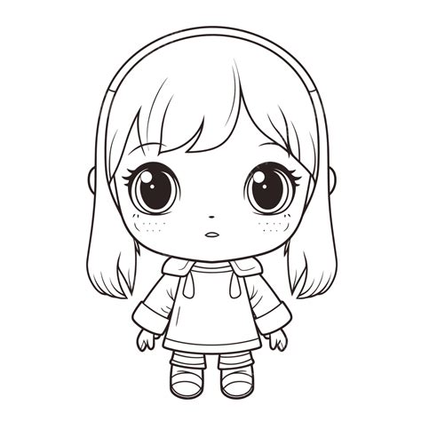 Coloring Page Showing A Cute Girl With Wide Eyes And Round Face Outline Sketch Drawing Vector ...