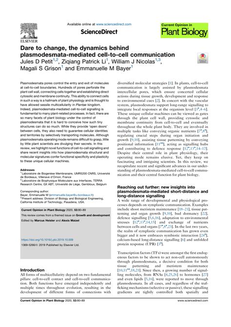 (PDF) Dare to change, the dynamics behind plasmodesmata-mediated cell ...