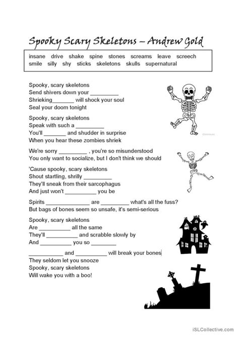 Spooky Scary Skeletons - Andrew Gold: English ESL worksheets pdf & doc