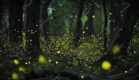 Premium Photo | Fireflies in the forest at night