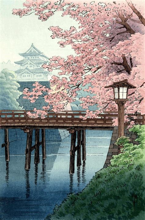 Japanese Art, Woodblock Art Prints, Temple Cherry Blossoms Ito Yuhan FINE ART PRINT, Blooming ...