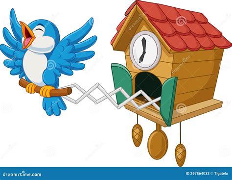 Cuckoo Clock with Blue Bird Chirping Stock Vector - Illustration of character, happy: 267864033