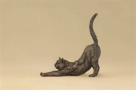 Bronze Stretching Cat sculpture by sculptor Tanya Russell, MRBS