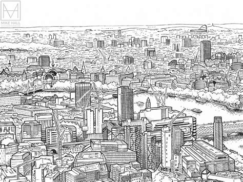 Panorama of London (original version) giclee print in 2021 | Landscape drawings, Cityscape ...