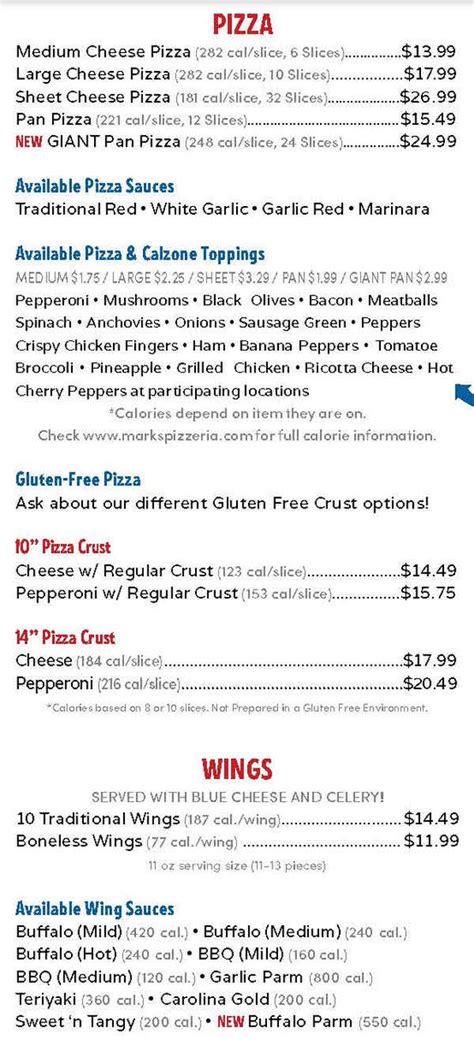 Mark's Pizzeria Menu, Auburn, NY